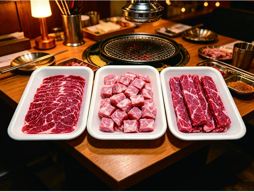 盛放肉类的白色PET食品托盘